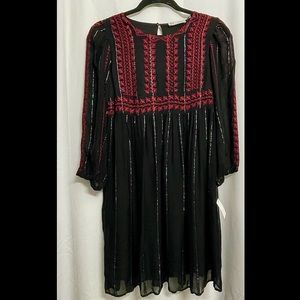Zara black/silver red embroidered dress size small